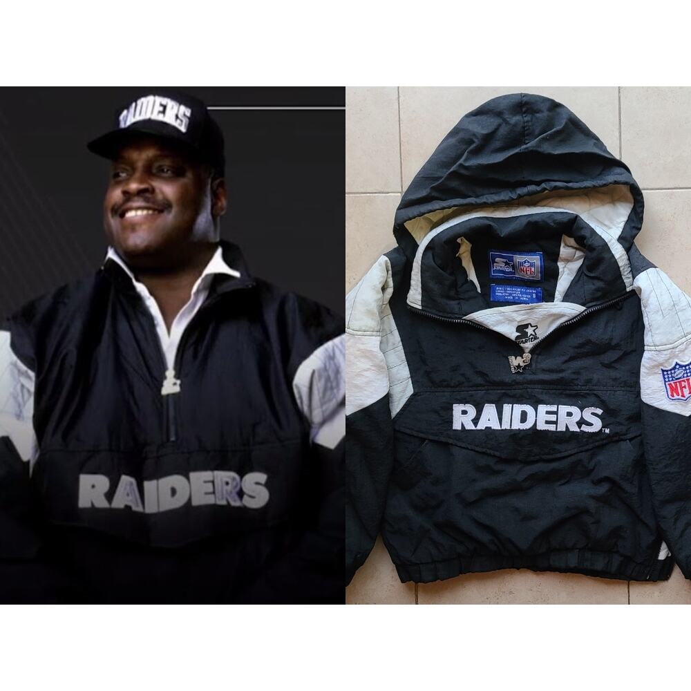Oakland Raiders 90s STARTER puffer 1/2 jacket Pullover yth S kid blk NFL Pro vtg